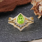 Ultra Luxurious Vintage Pear-Cut Peridot Ring Set